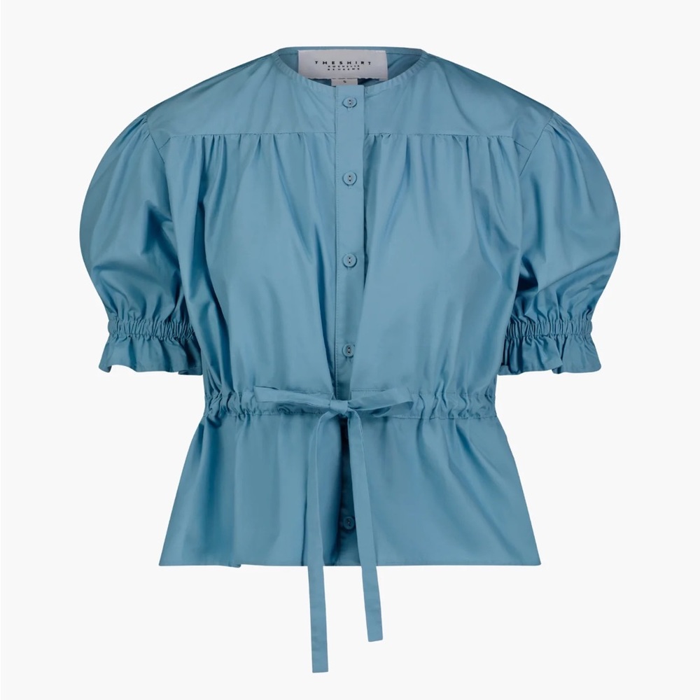 NEW The Shirt by Rochelle Behrens Kayla Shirt Puff Sleeve Tie Top - Picture 1 of 4